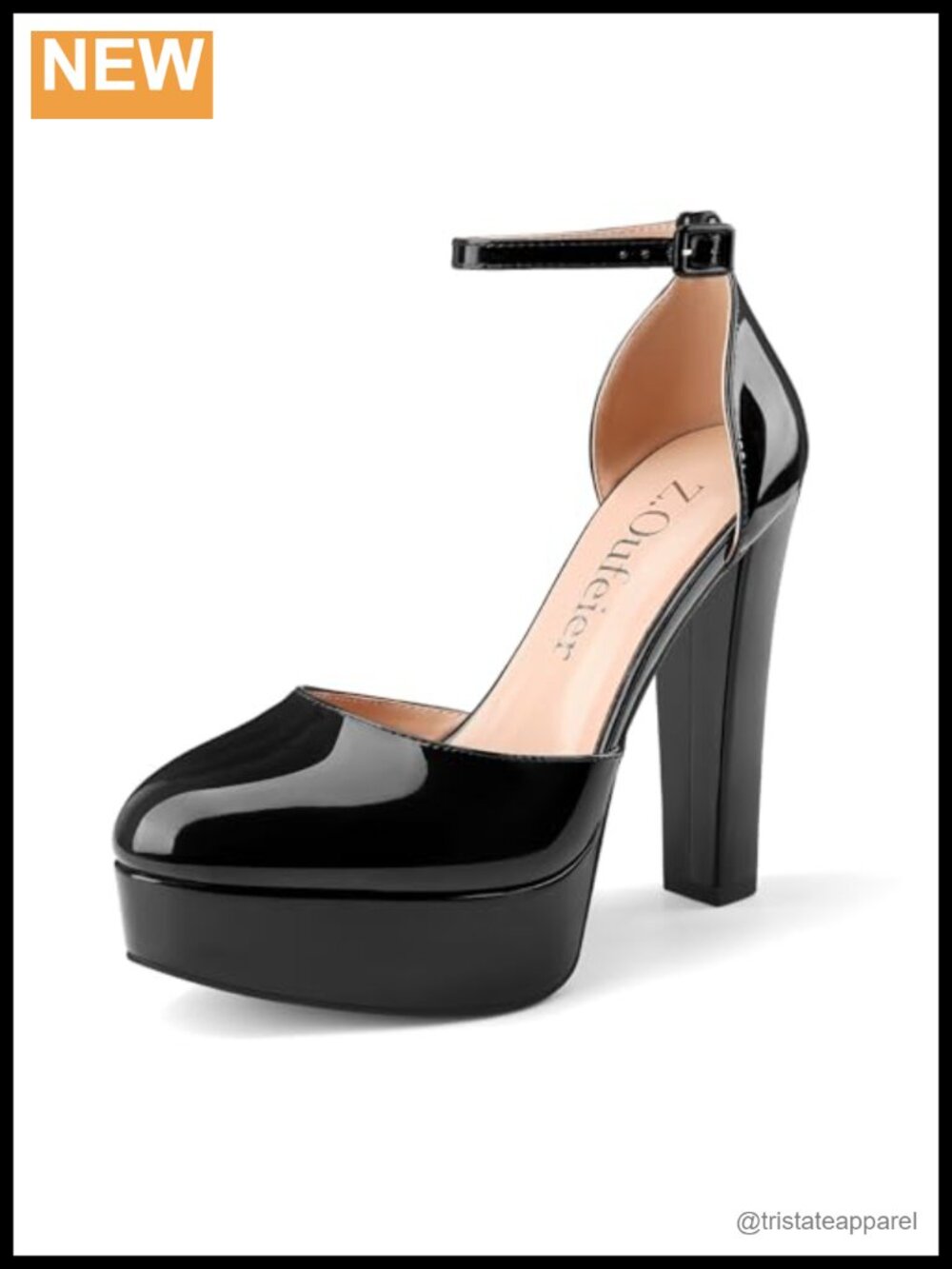 Platform Chunky High Heels Patent Leather Ankle Pumps Block Heel